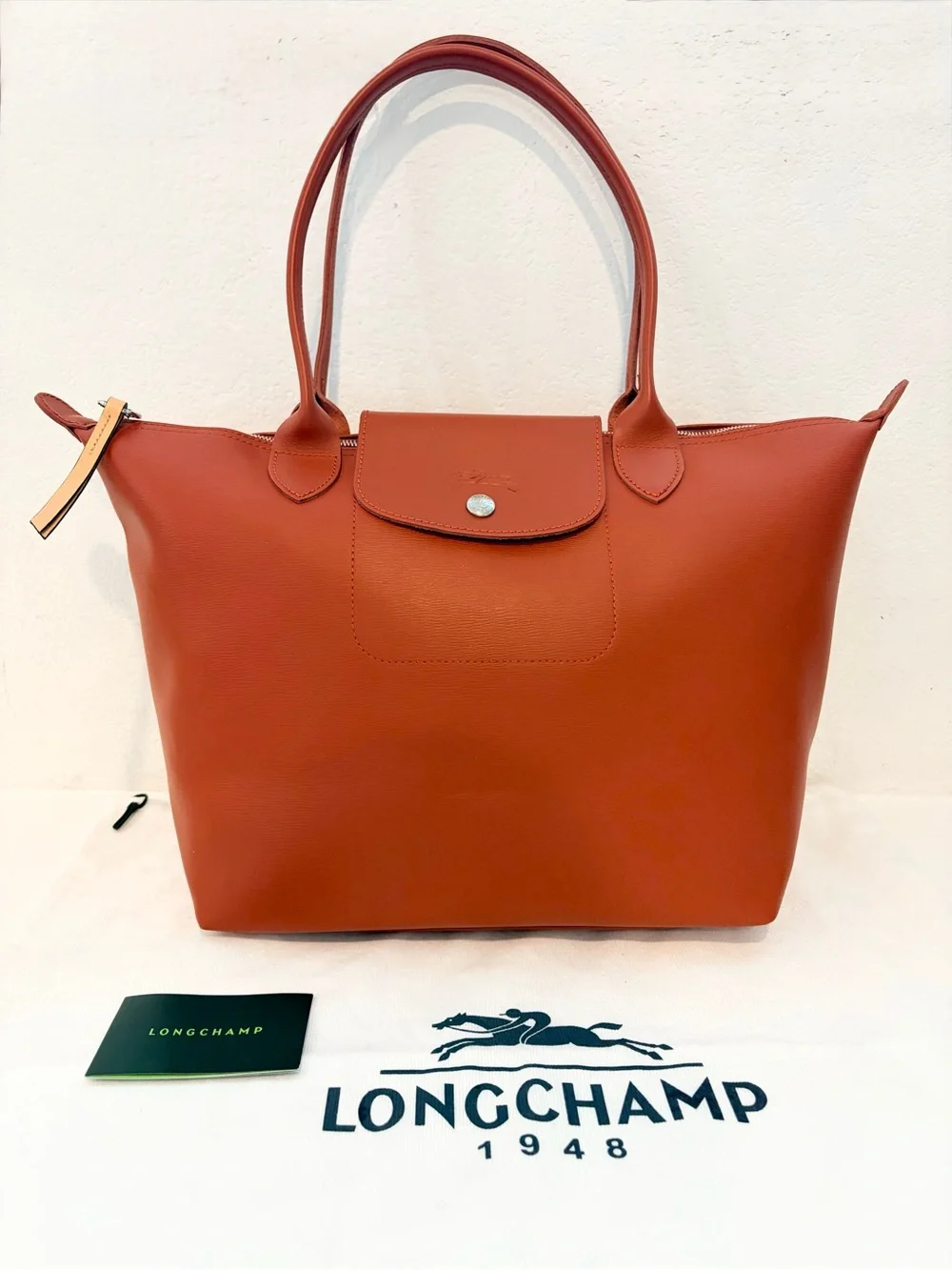 Authentic Longchamp Le Pliage City Medium Tote in Rust
